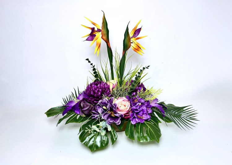 Strelicje królewskie w fiolecie – duza kompozycja w owalnej donicy