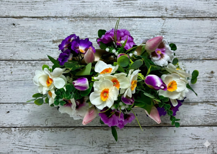 niepowtarzalna-elegancka-kompozycja-kwiatowa-na-cmentarz-na-grob-zolte-zonkile-kolorowe-bratki-tulipany