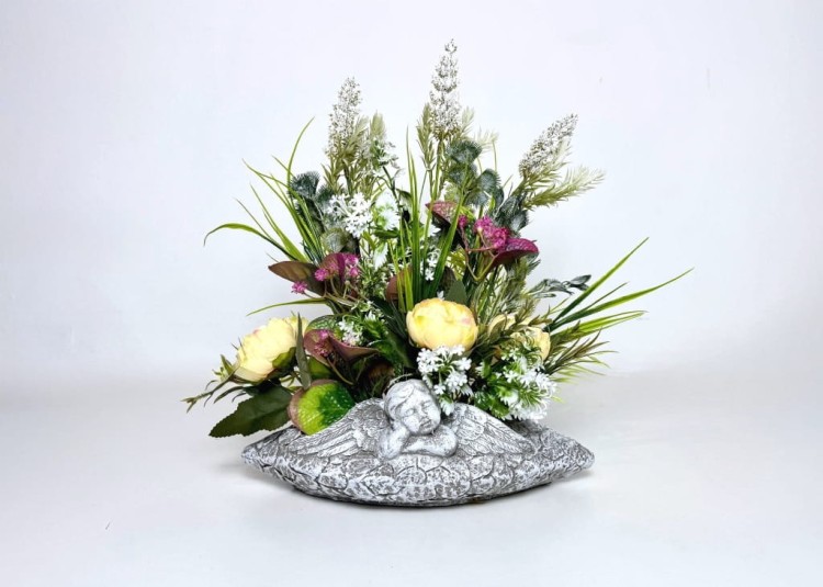 Kompozycja nagrobna - Anielski spokój – dekoracja w ceramicznej donicy