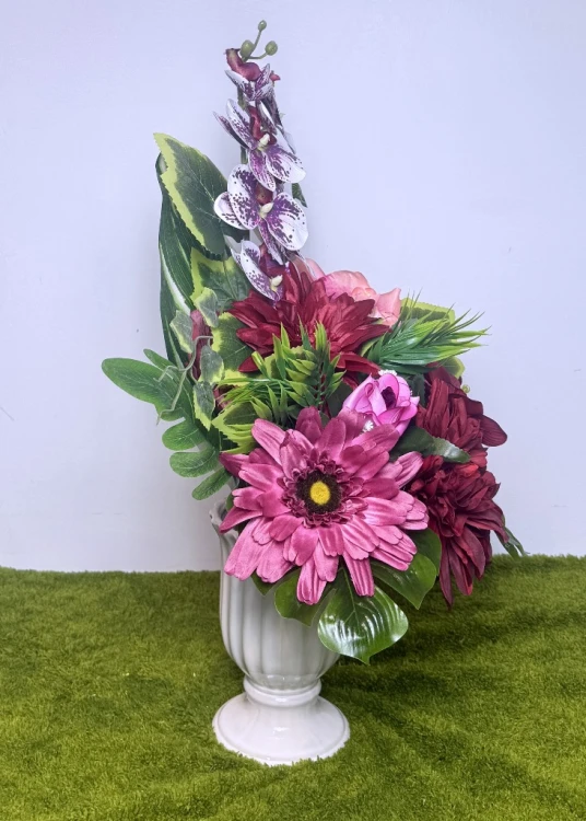 bukiet do wazonu  sylikonowe storczyki bordowe dalie bordowe anemone rozowe roze purpurowe gerbery  dociaczony betonem komplet nagrobny Kwiaty pro kwiaty sztuczne jak zywe wazon kwiatowy