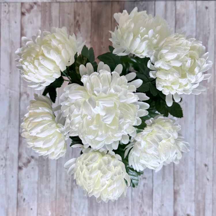 bukiet do wazonu biale chryzantemy 48 cm sztuczne kwiaty jak zywe siedem lodyg kwiaty 11 cm bialy bukiet chryzantem we flakonie na pomnik grob Kwiaty pro