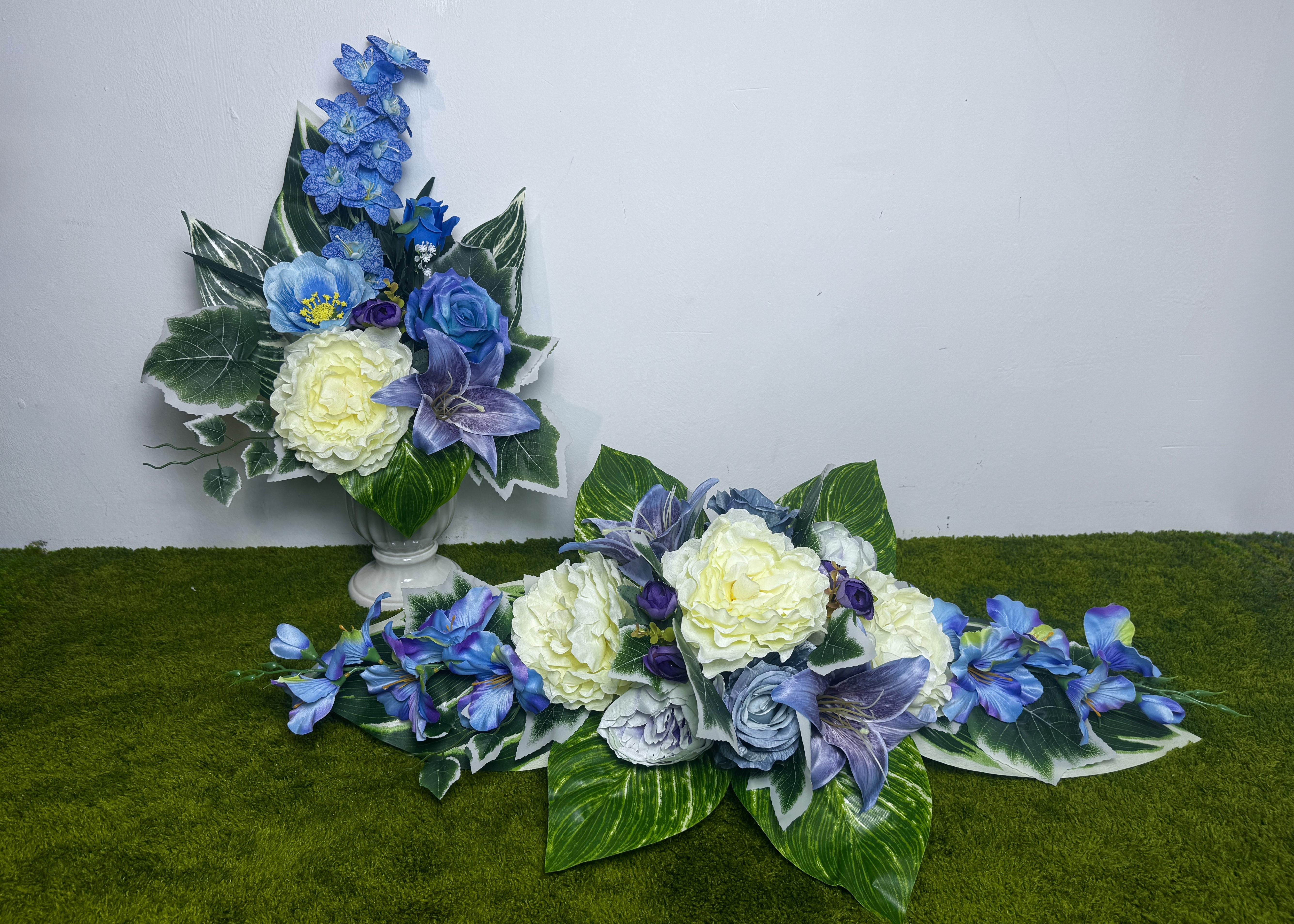 Komplet na cmentarz - wiązanka i bukiet do wazonu w kolorze niebieskim